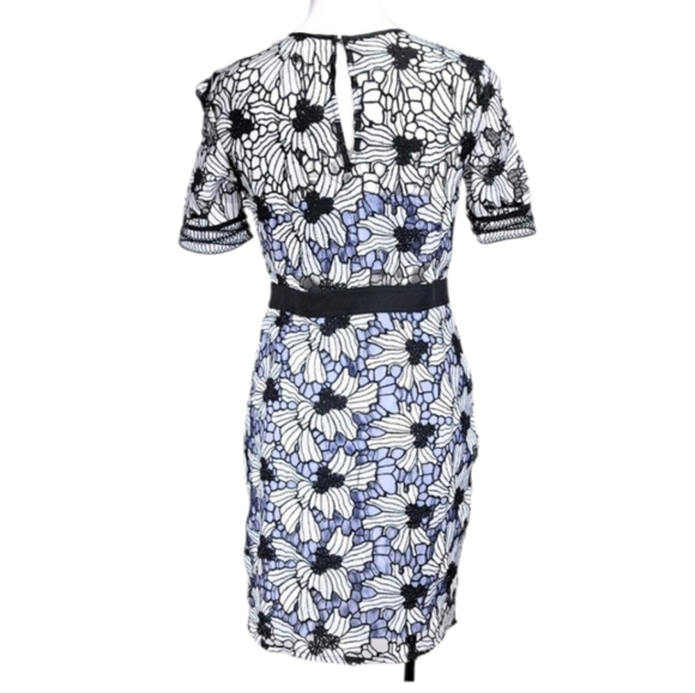 Romeo & Juliet Floral Lace Sheath‎ Dress Black White Blue Knee Length Size Small - Picture 6 of 16